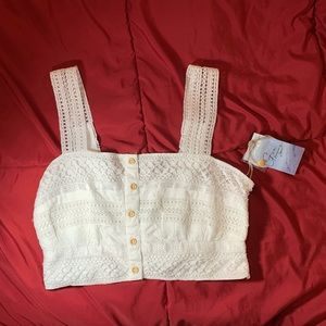 Goa Beachwear by Japna White Lace Cropped Tank Crop Top